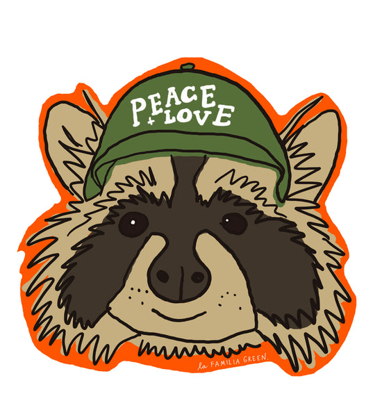 Peace & Love Raccoon Sticker