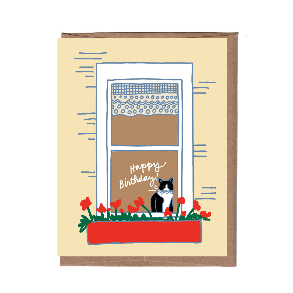 Cat in Window Birthday Card