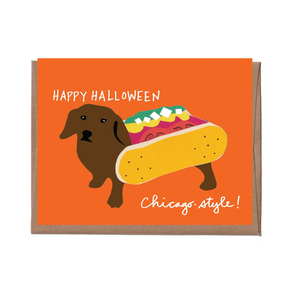 Chicago Halloween Hot Dog Halloween Card