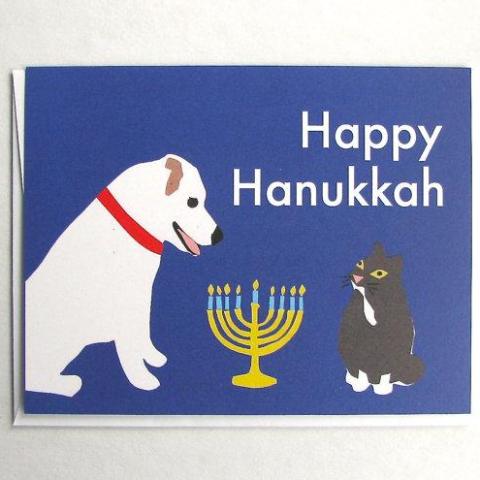 Dog & Cat Menorah Holiday Card