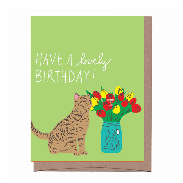 Scratch & Sniff Flower Cat Birthday Card